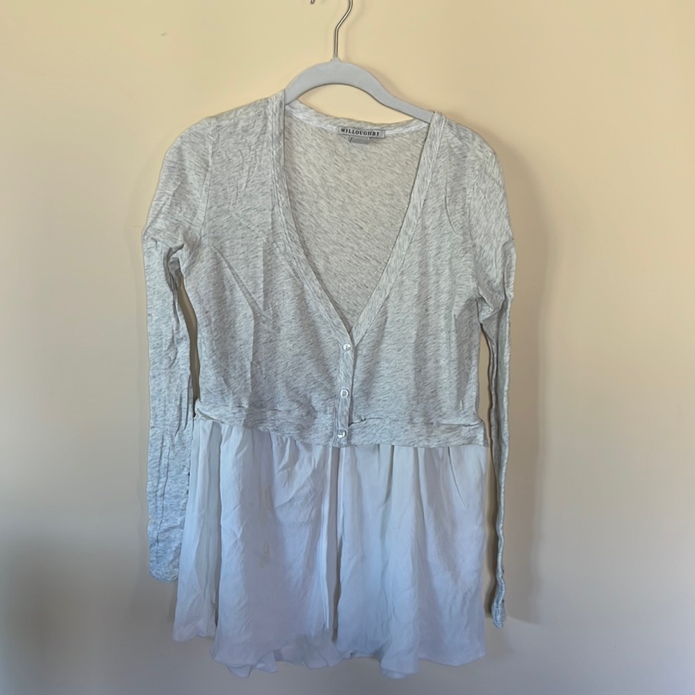 Willoughby Blouse, heather grey & white, size XS